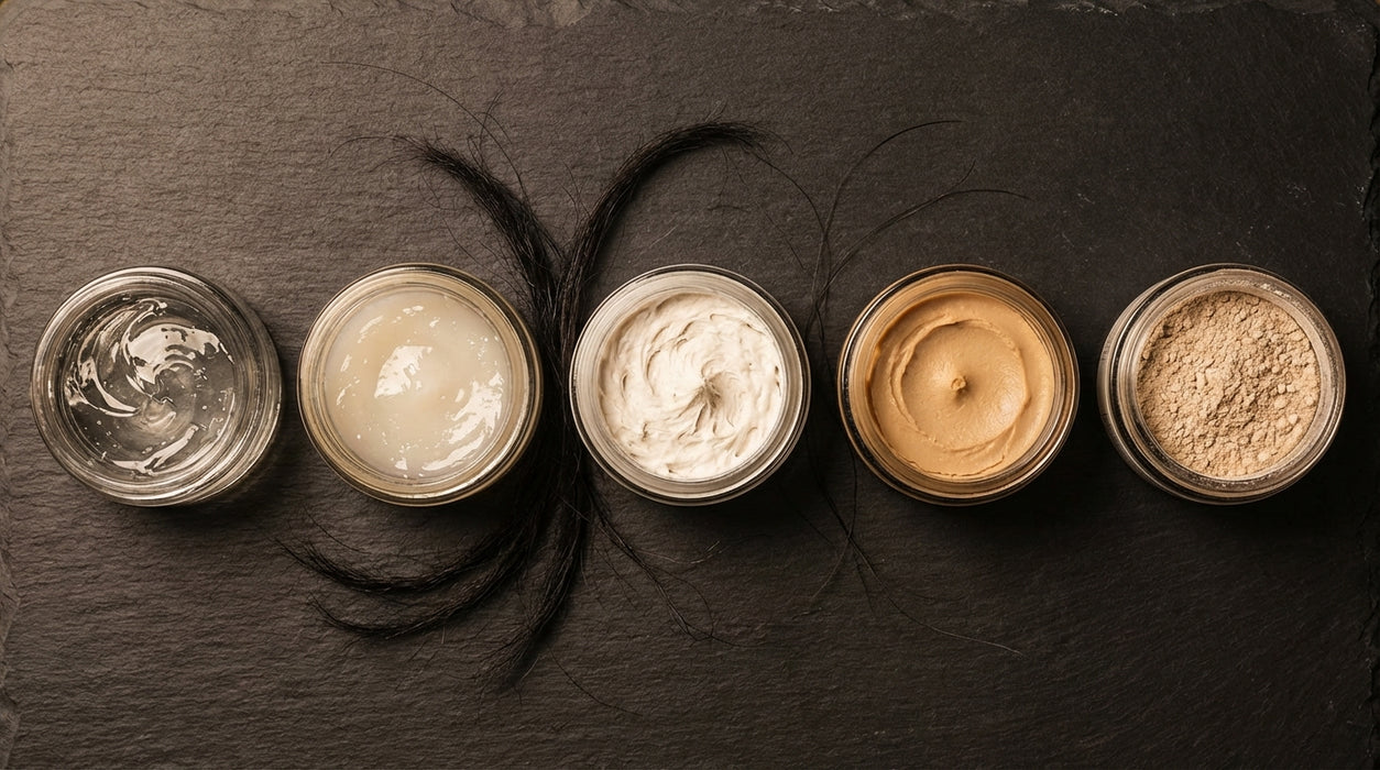 Vijf pomades naast elkaar voor dik haar