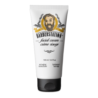 Witte Barberstation Facial Cream tube van 100 ml, hydraterende gezichtscreme voor mannen.
