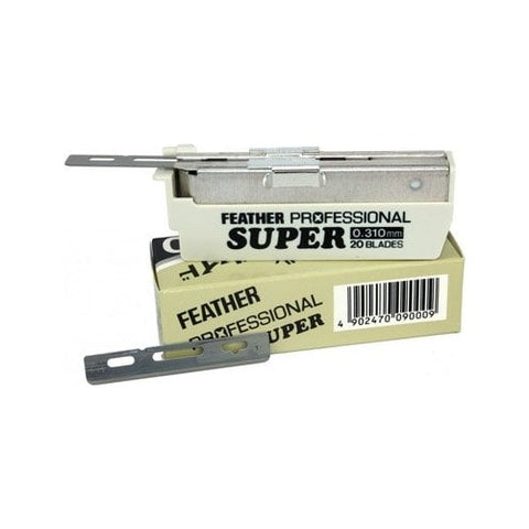 Feather Professional Super Mesjes 20 stuks - dispenser en doosje, vooraanzicht