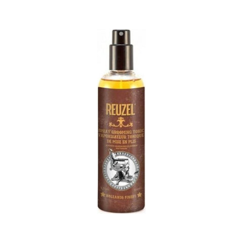 Reuzel Grooming Tonic Spray - bruine sprayflacon met barbershop-logo, vooraanzicht