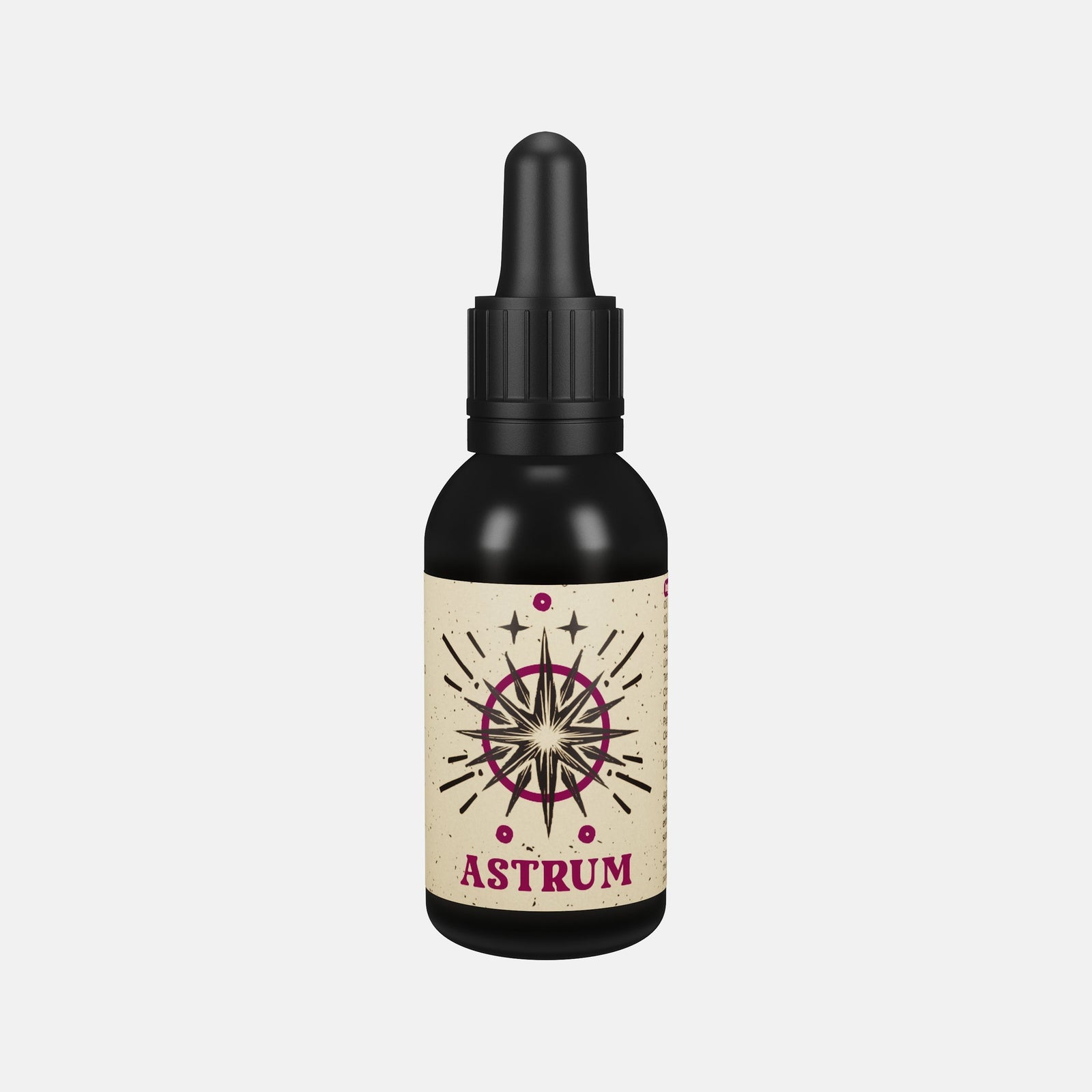 By Elementum Mollis Astrum Beard Oil - vooraanzicht zwart flesje met pipet en sterren-etiket