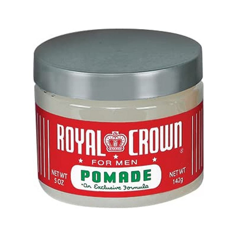 Royal Crown Pomade - doorzichtige pot met rood etiket en zilveren deksel